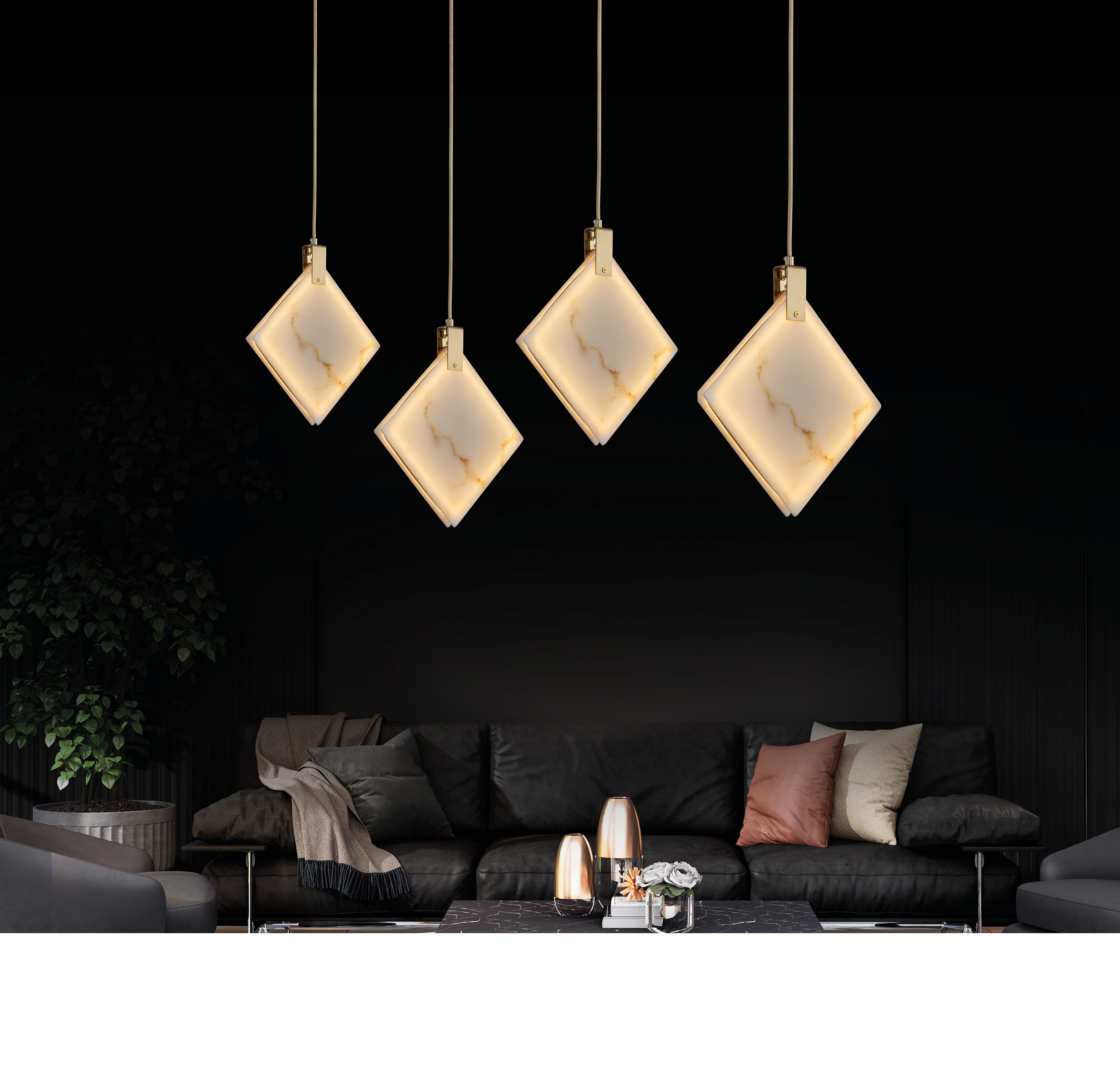 Duha- Square Marble Brushed Brass Led Pendant