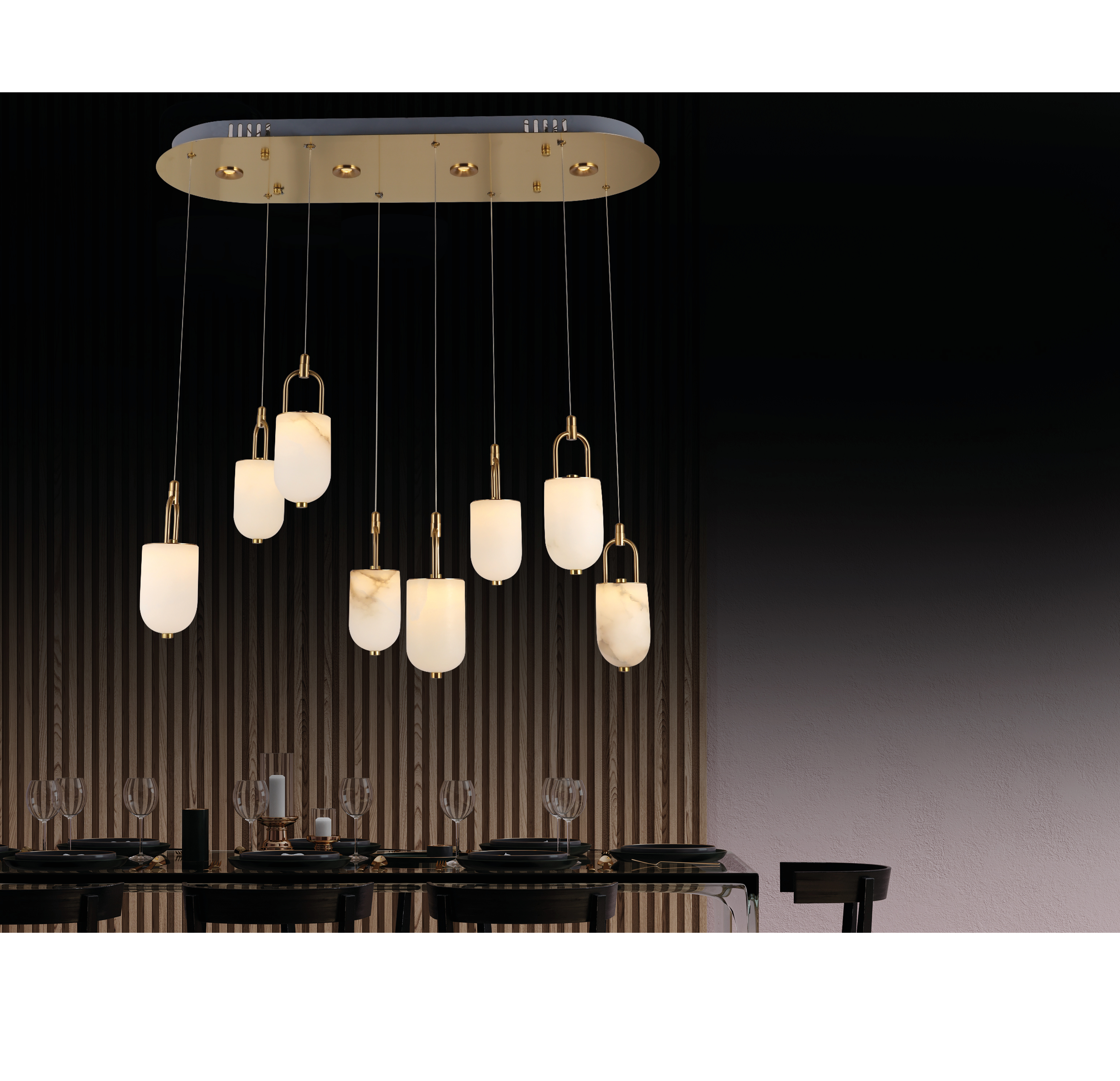 Ayizit- 8 Marble Dining Table Led Pendant Chandelier