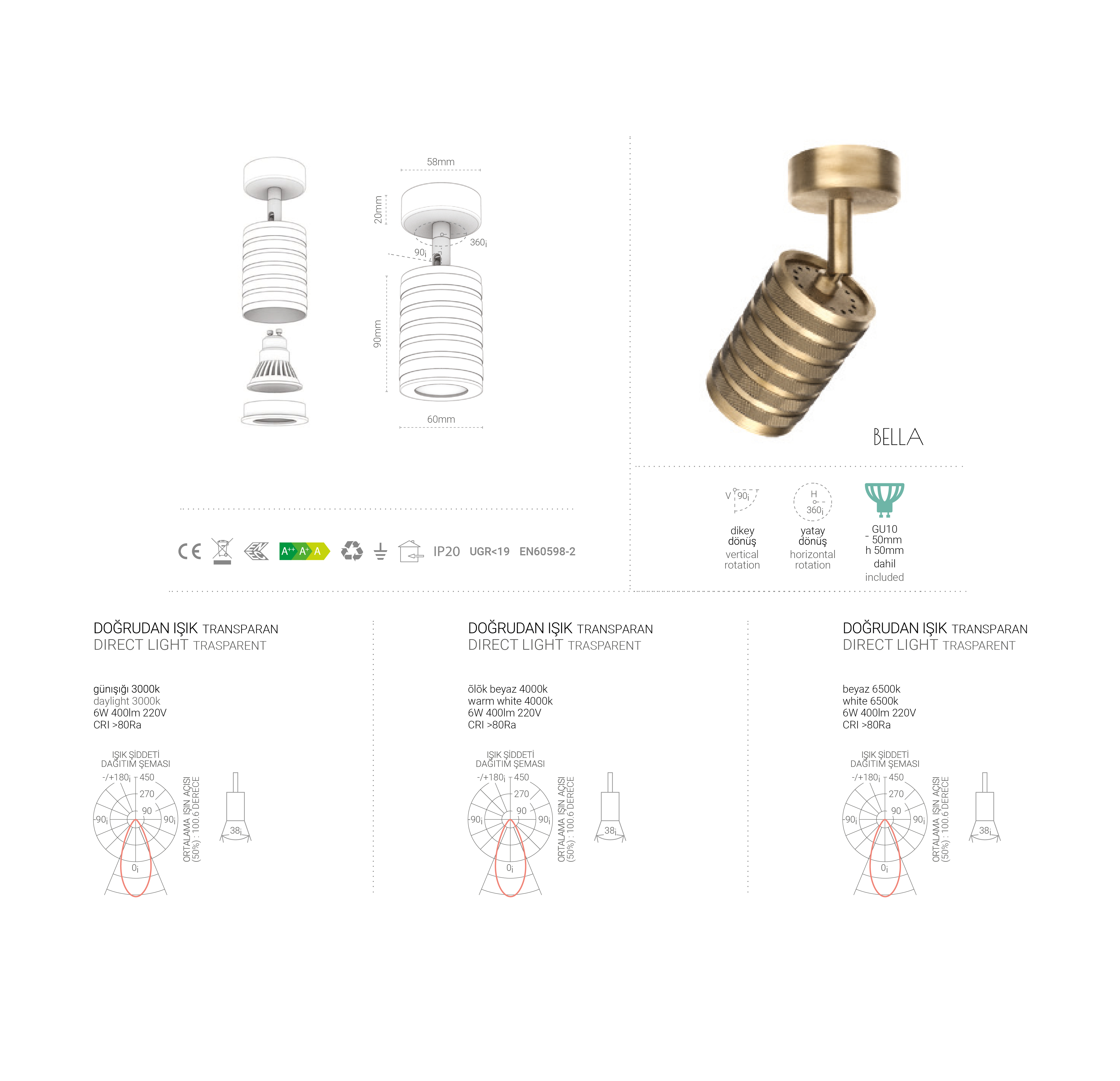 Bella- Brushed Brass Serrated Spot 60x90mm