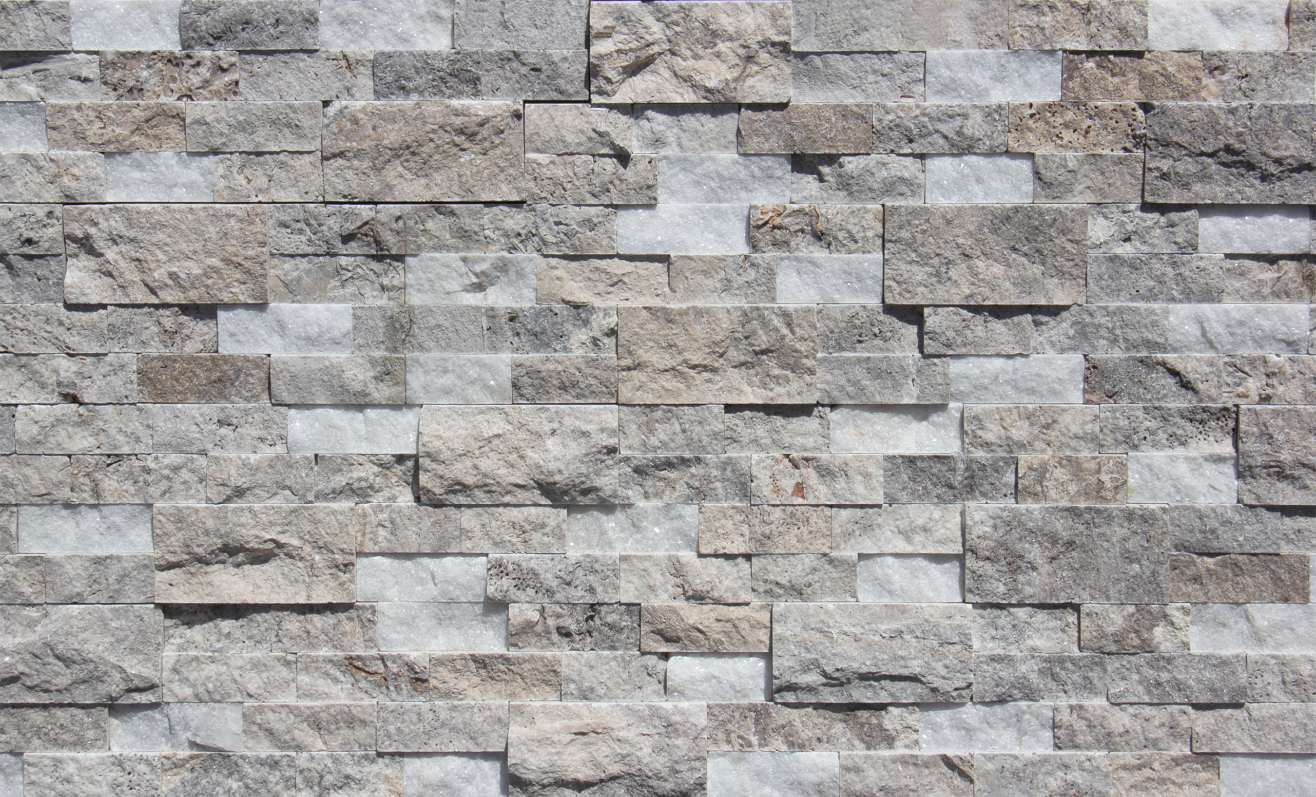 Crystal Silver White Travertine Quartz Splitface Ledger Panel