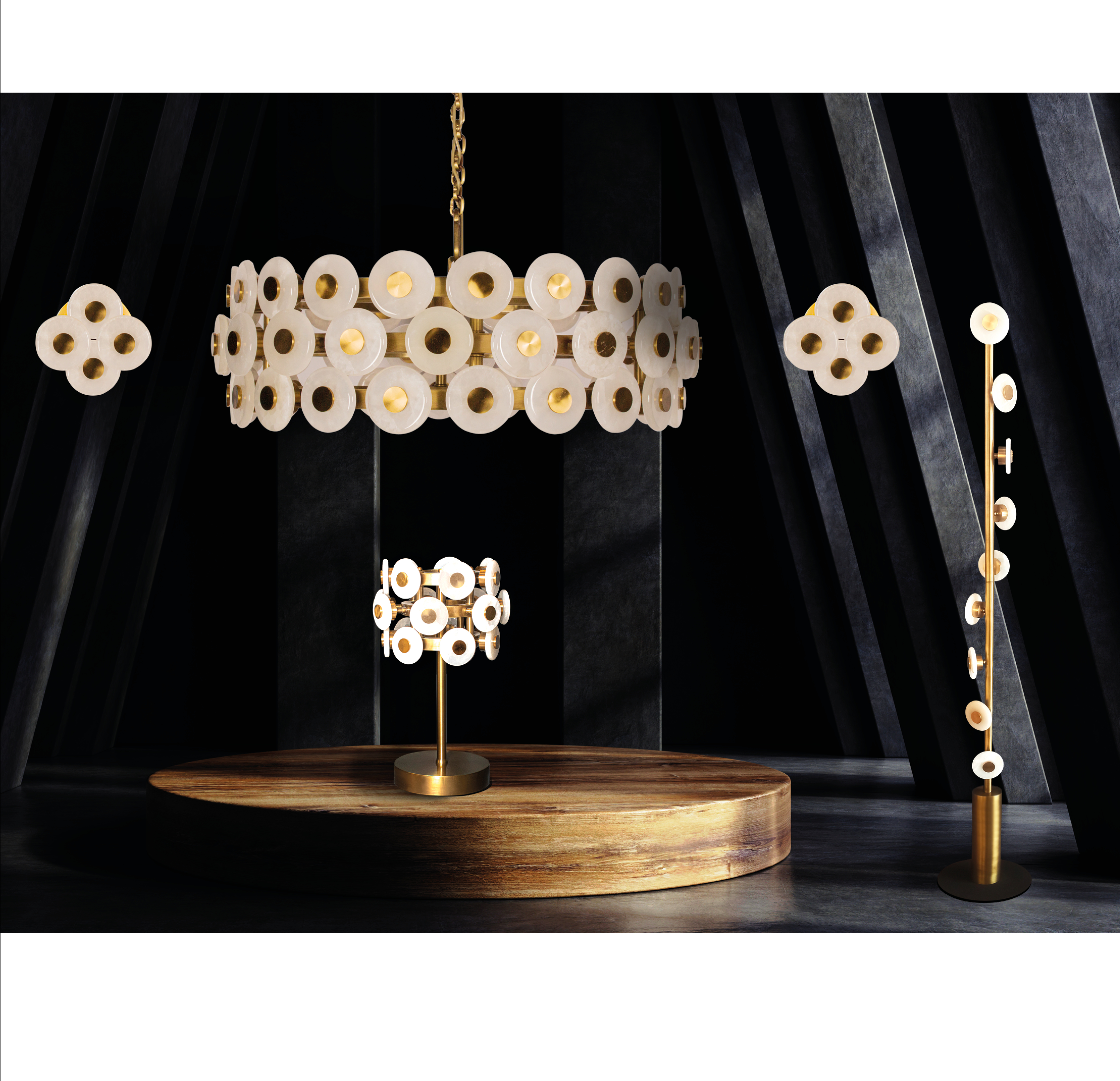 Efes- Marble Brushed Brass Led  Wall Lamp& Floor Lamp& Table Lamp