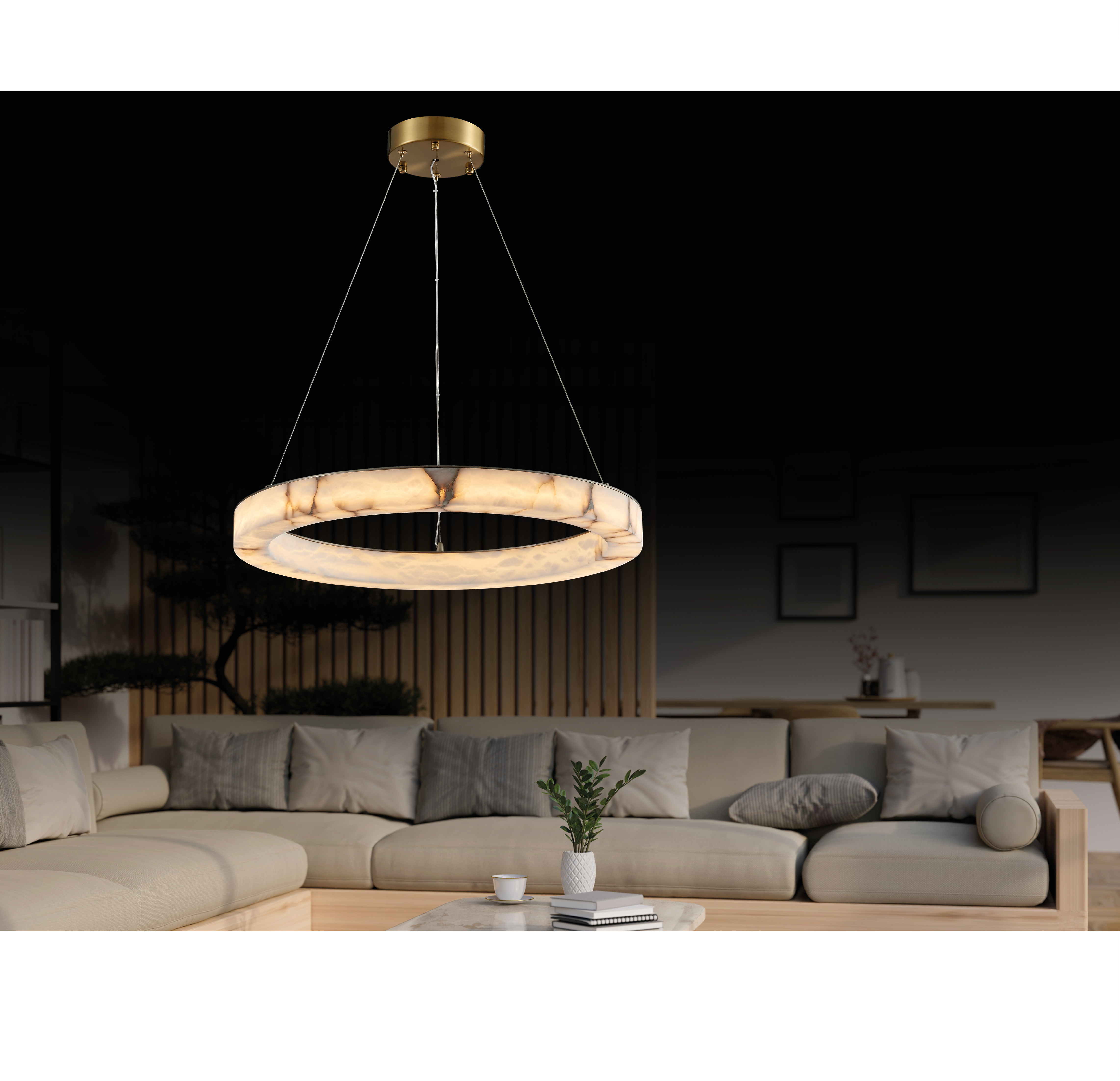 Ilica- Single Marble Brushed Brass Led Pandant Chandelier