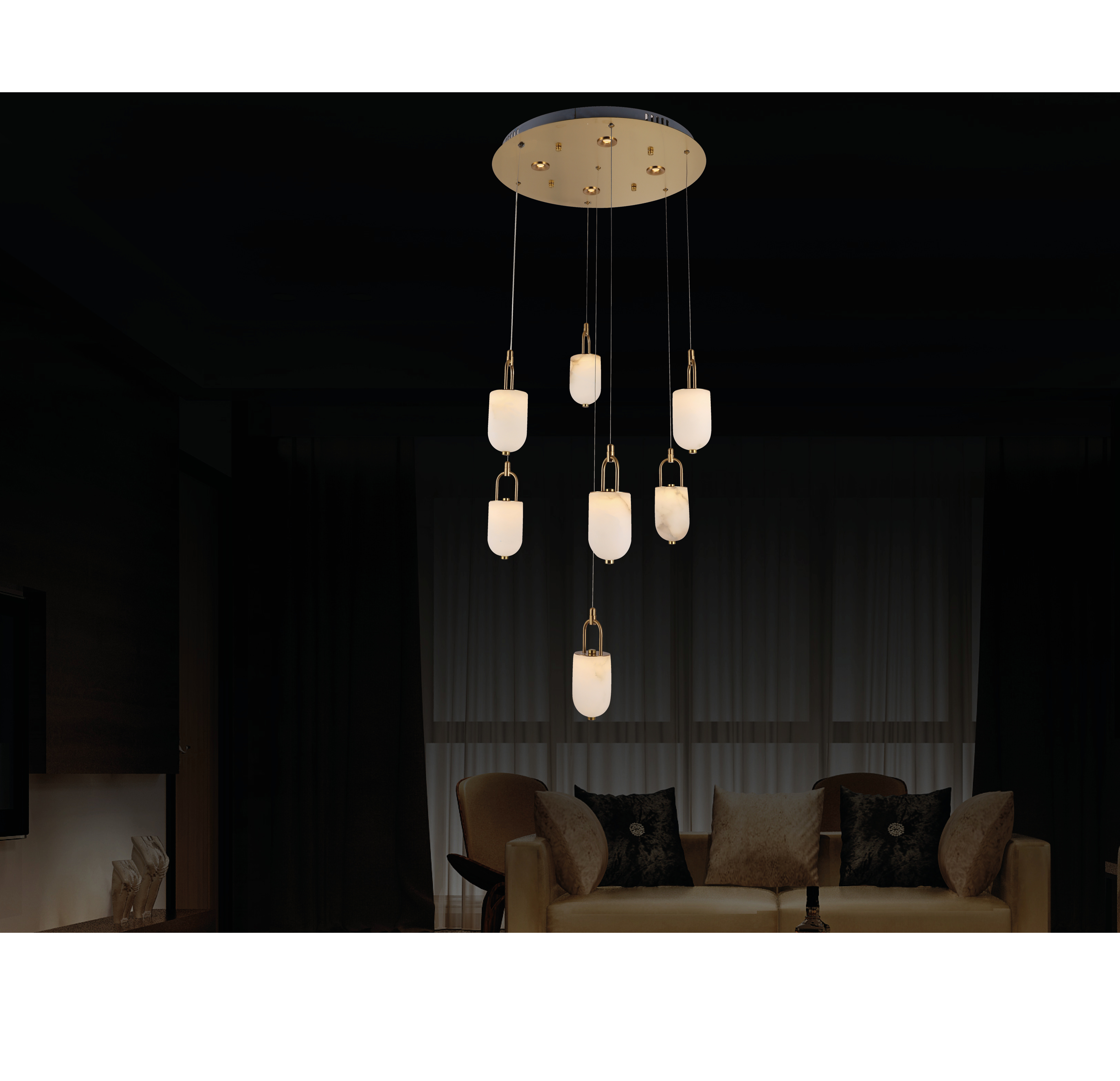 Ayizit- Septet Marble Living Room Led Pendant Chandelier