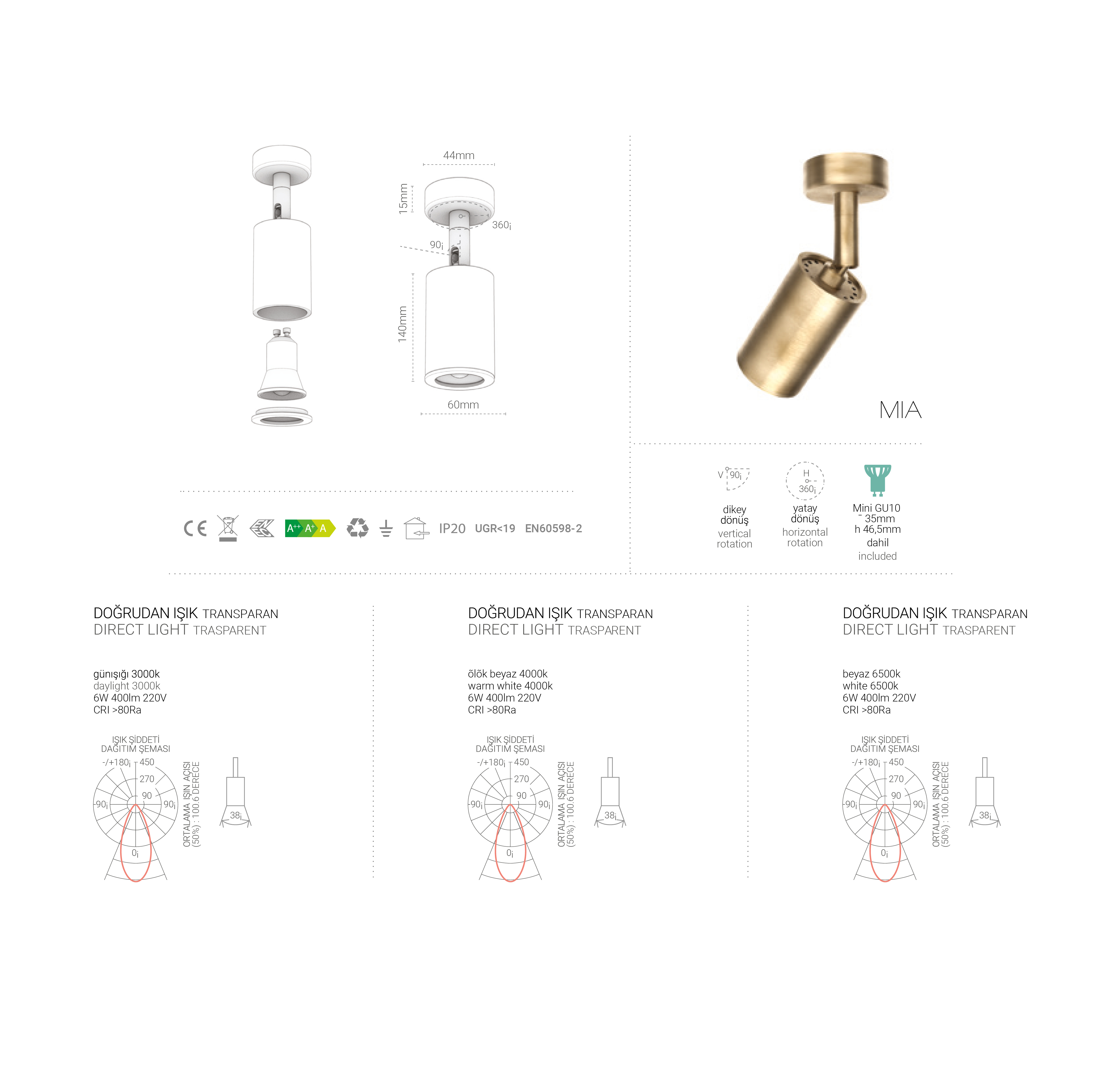 Mia- Brushed Brass Plain Spot 60x140mm