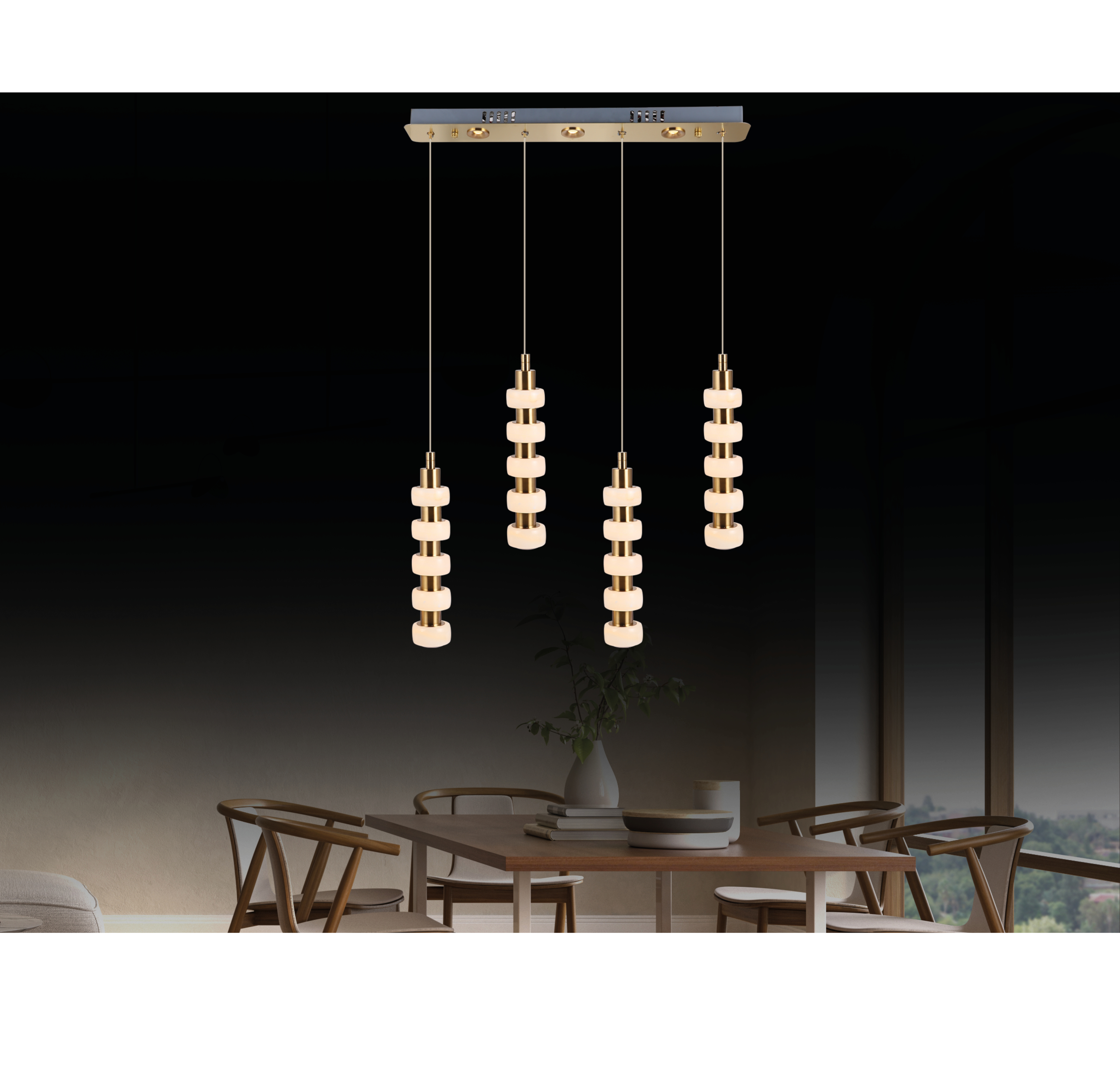 Adagan-Quaternary 5 Marble Dining Table Led Pendant Chandelier