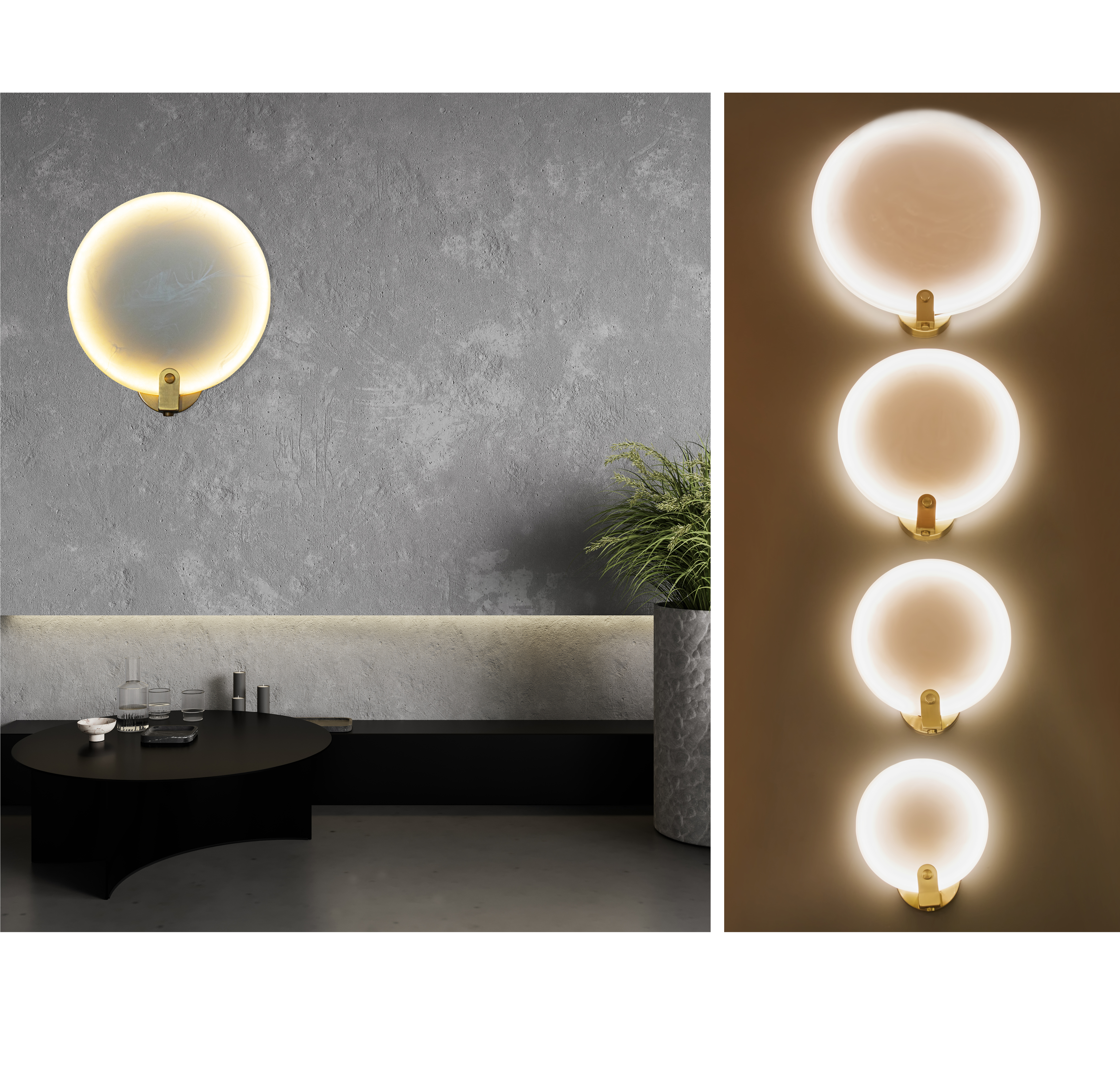 Aspendos- Single Marble Brushed Brass Led Wall Lamp