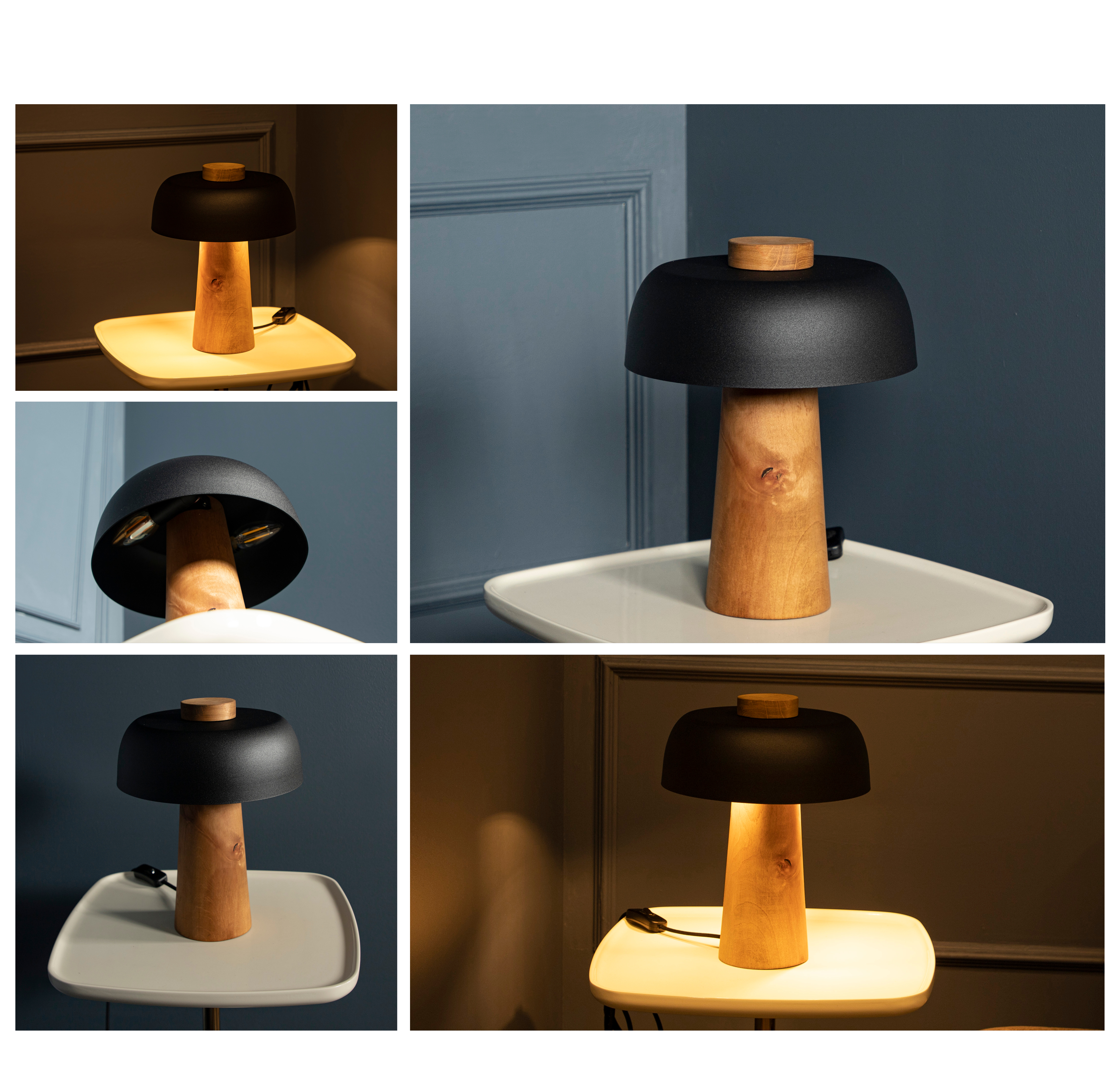 Tochi Mush- Wood Black Cocrete Table Lamp 25cmx30cm