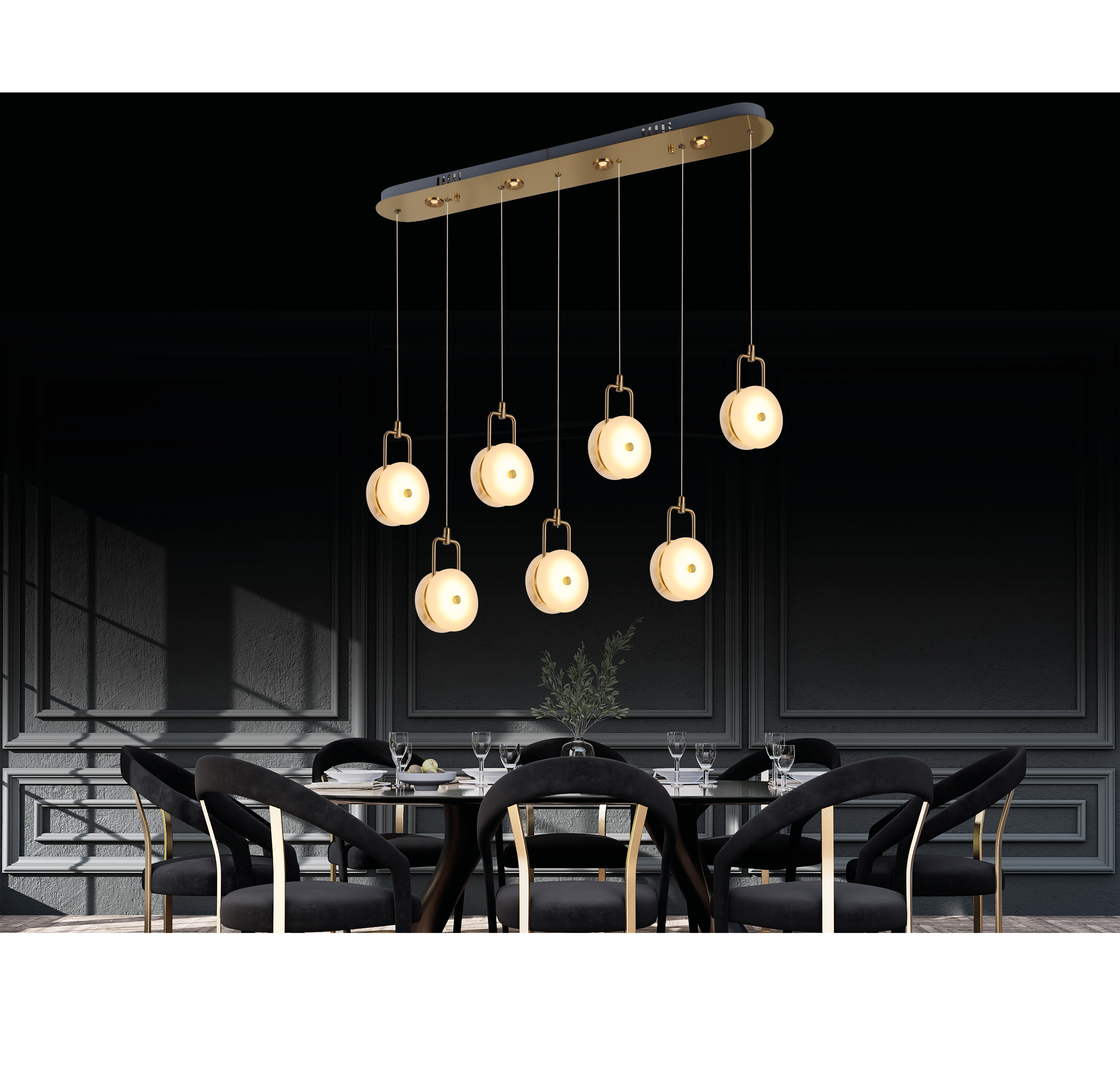 Kubey- Septet Marble Dining Table Led Pendant Chandelier