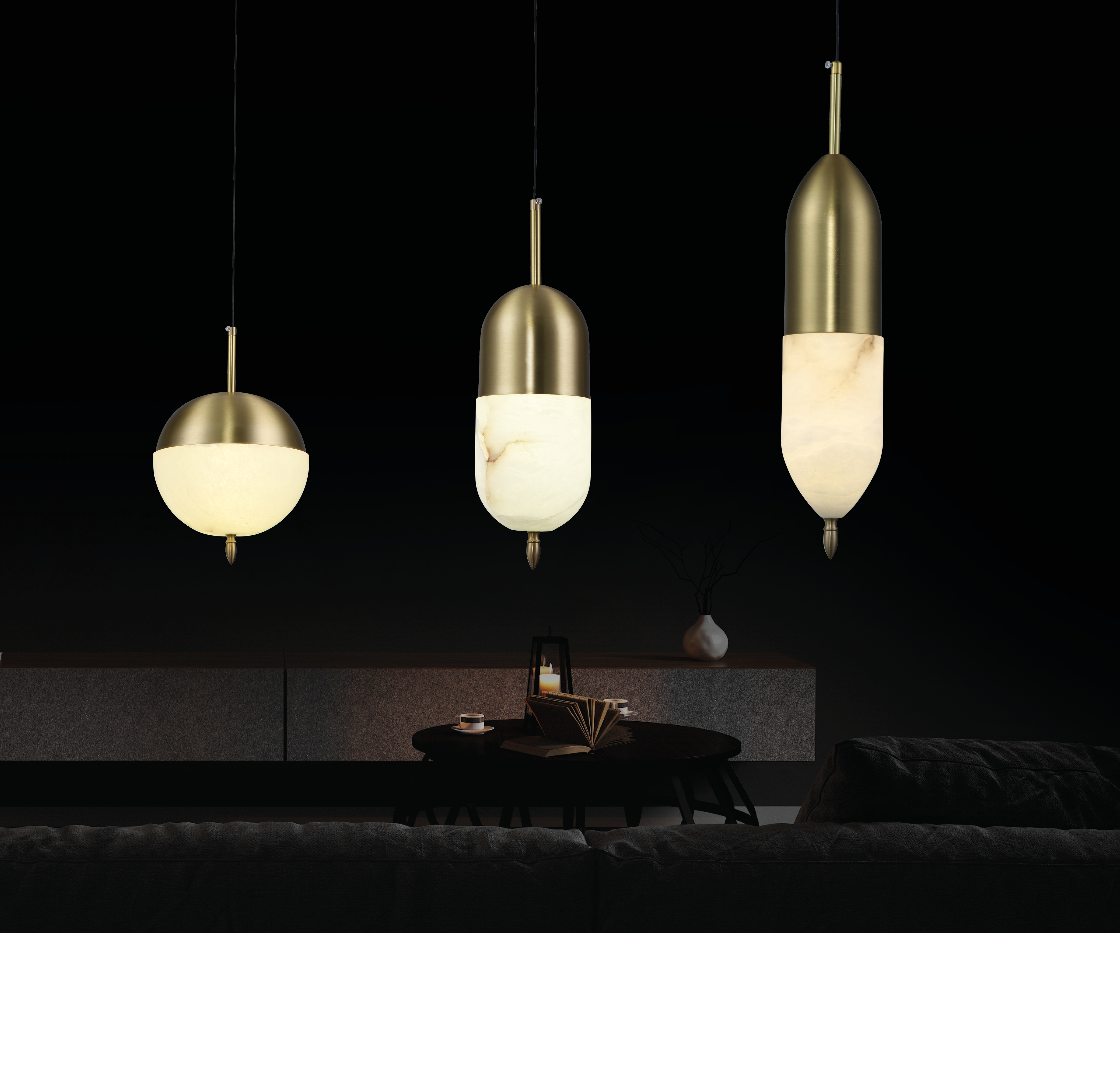 Apollon- Marble Brushed Brass Led Pendant