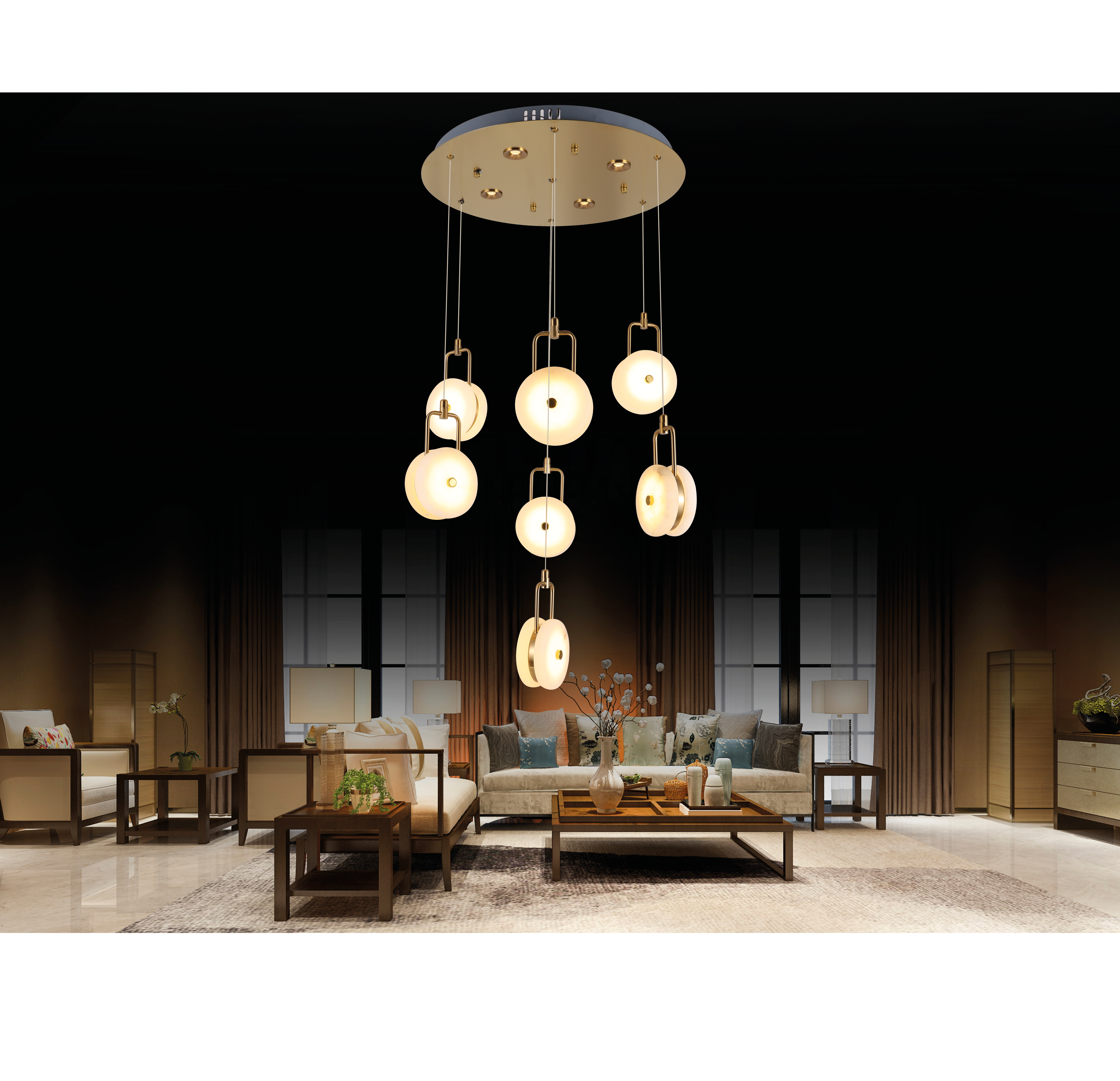 Kubey- Septet Marble Living Room Led Pendant Chandelier