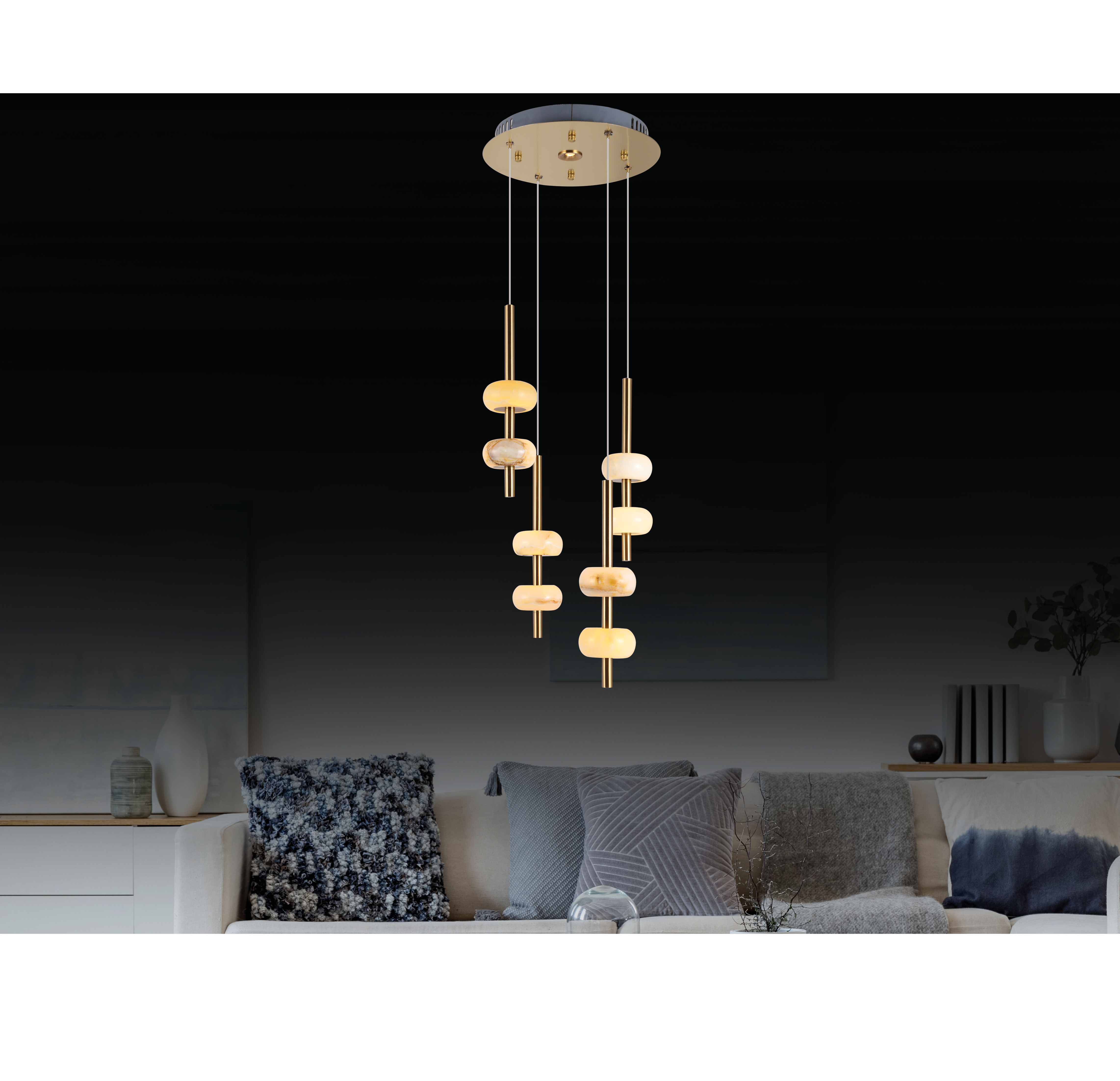 Umay- Four Double Marble Living Room Led Pendant Chandelier