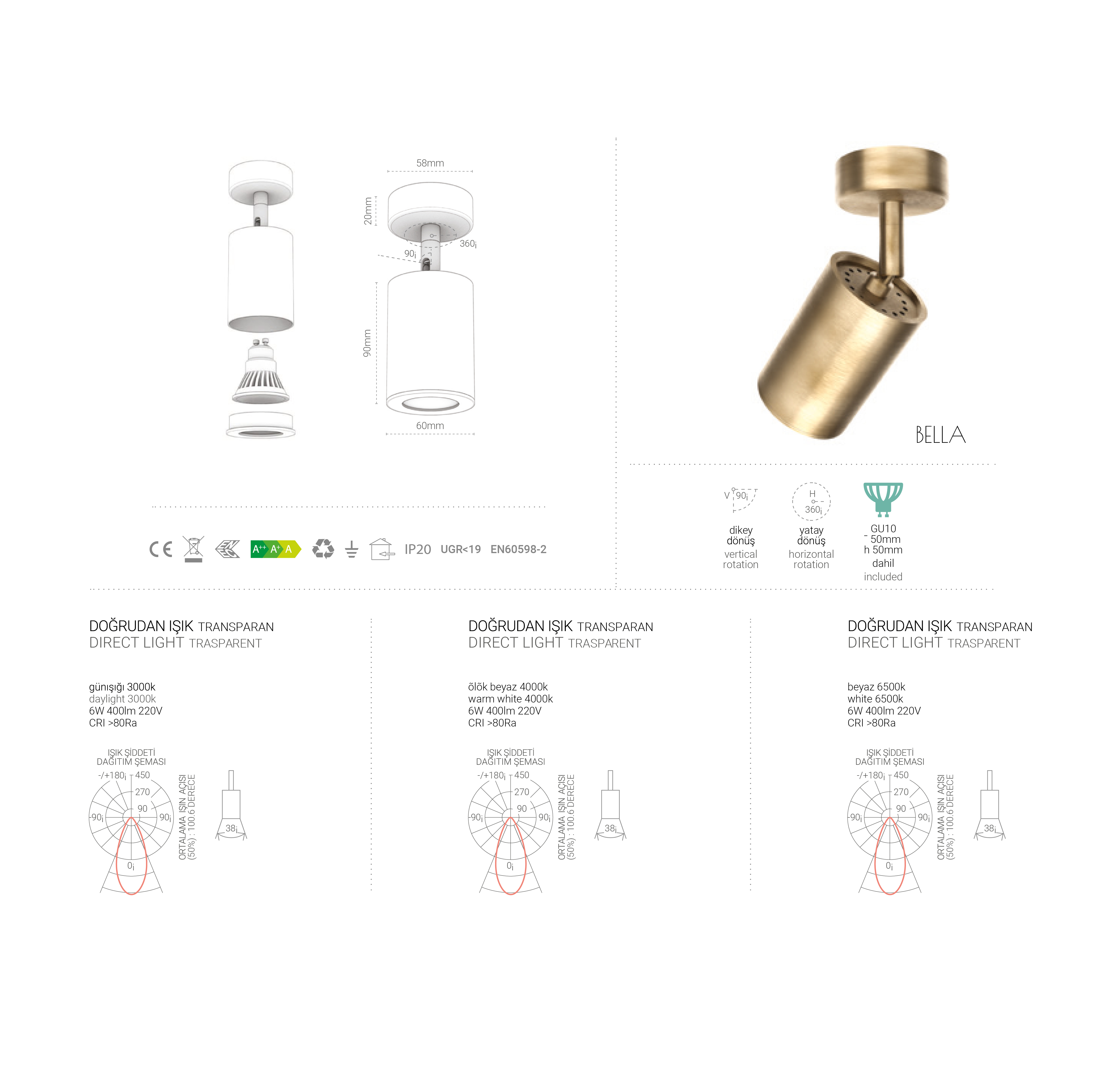 Bella- Brushed Brass Plain Spot 60x90mm