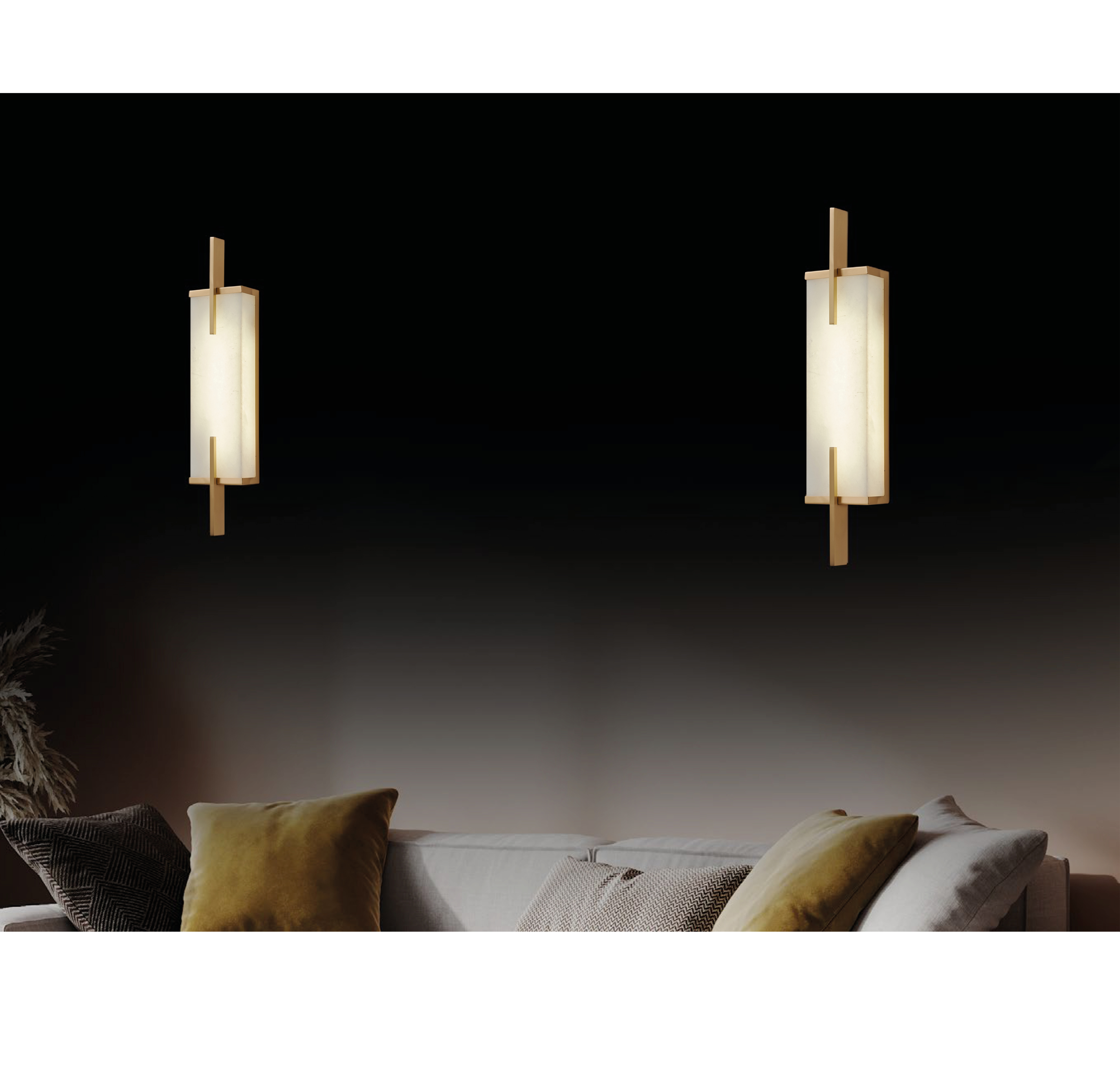 Polaris- White Marble Brushed Brass Led Wall Lamp 60cm